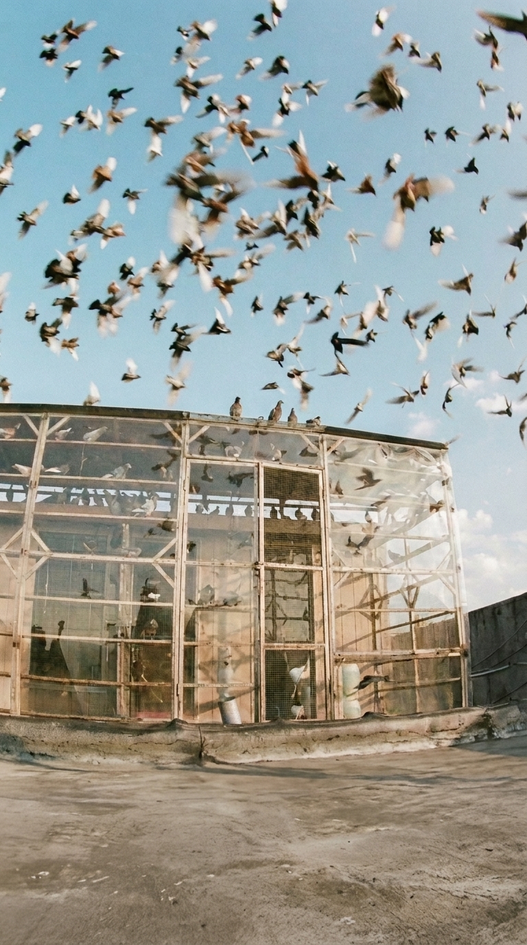 Rooftop Pigeon Swarm